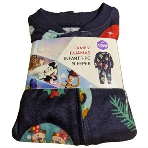 Disney Baby  Pajamas  12 Month Unisex Blue Ornaments Footless Zip Up
